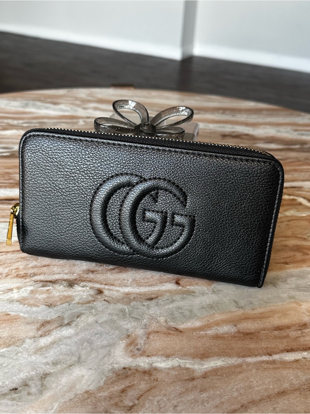 Women's Black Gucci Wallet with Embossed GG